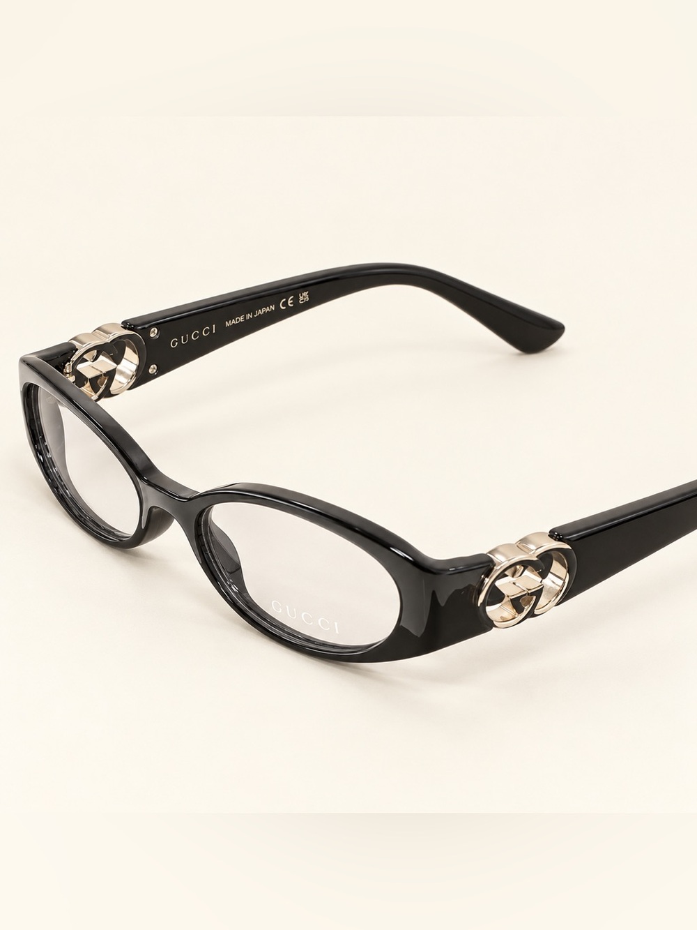 Gucci Black Oval Women's Glasses with Gold Interlocking G Accents